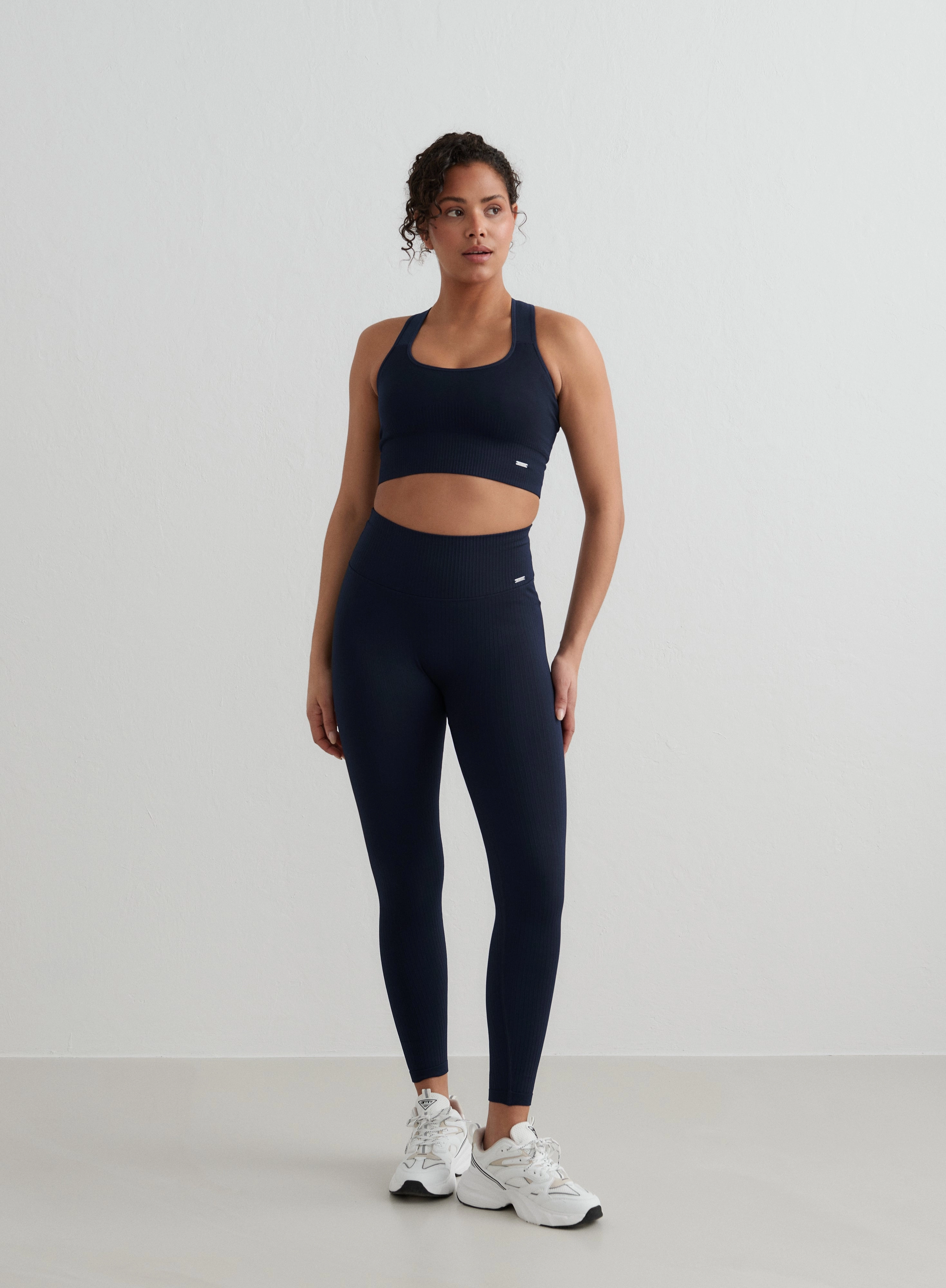 Navy Ribbed Seamless Petite Tights