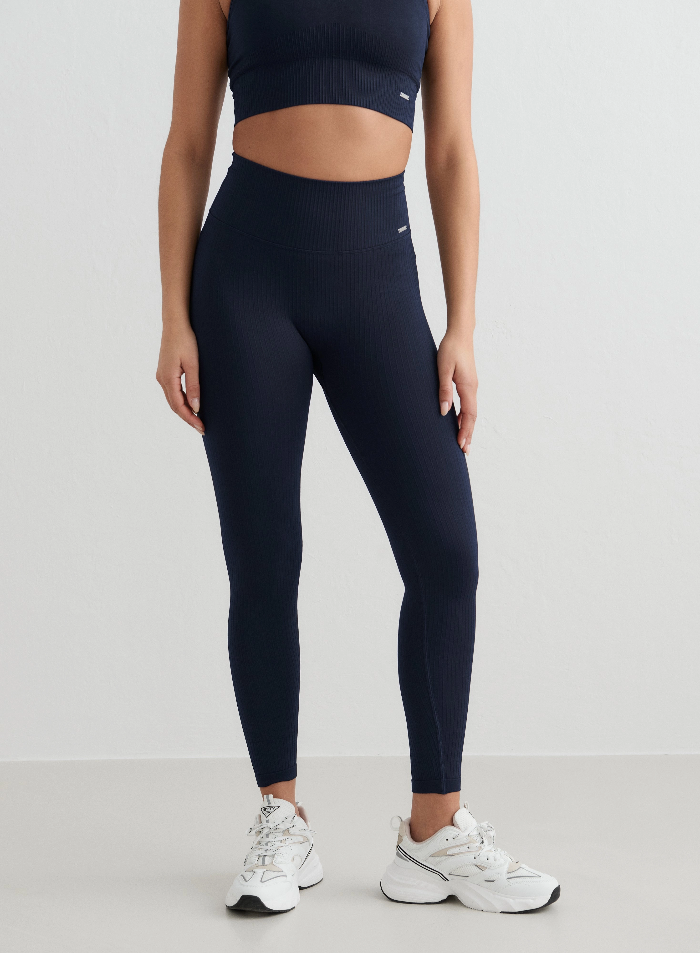 Navy Ribbed Seamless Petite Tights