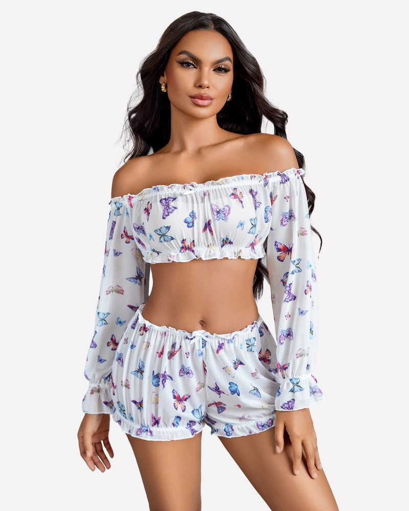 Off Shoulder Ruffle Bra and Panty Set
