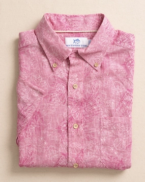 Palm-tree-cation Linen Rayon Short Sleeve Sport Shirt
