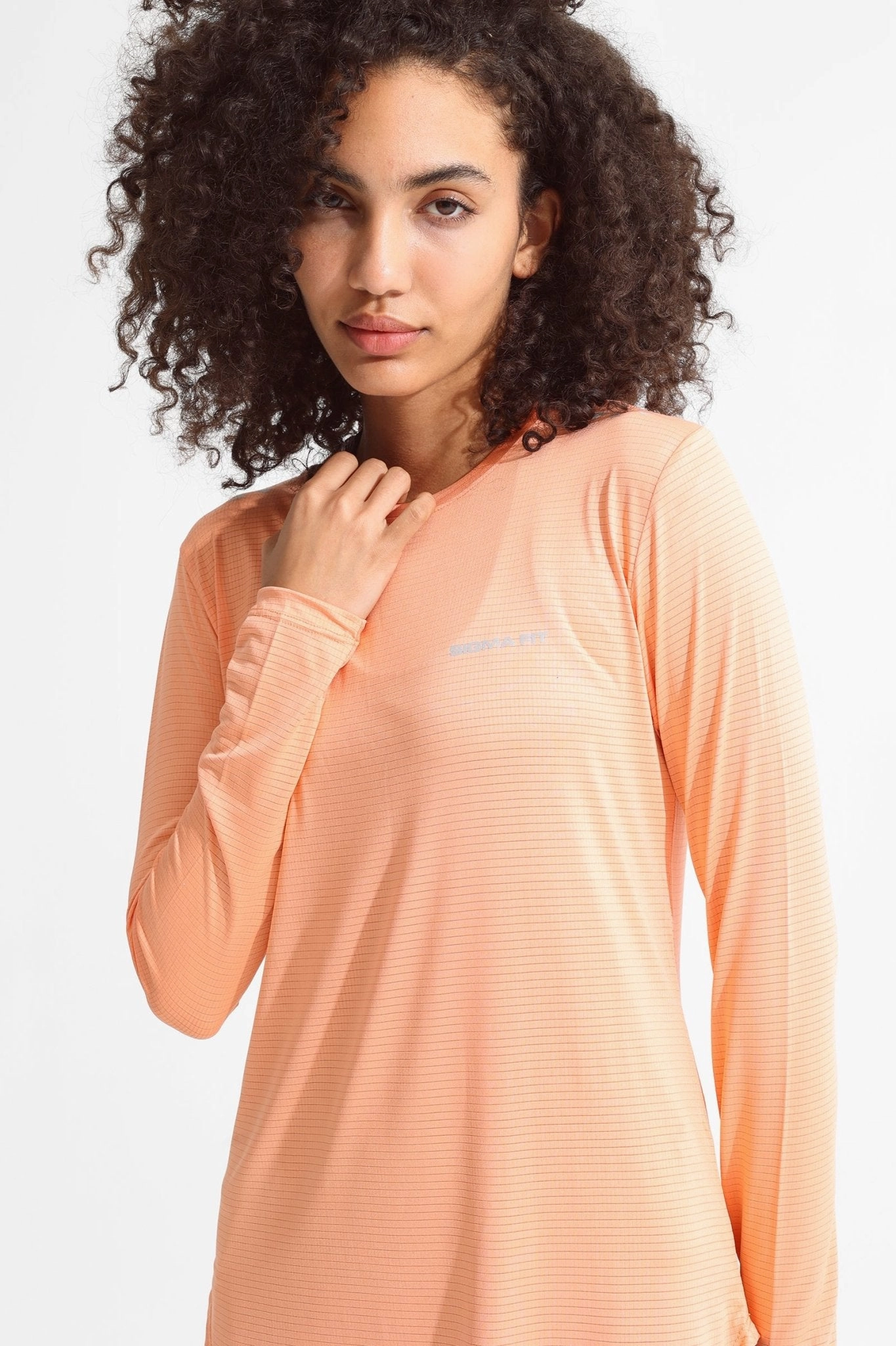 Peach Pink Basic Women Long Sleeve