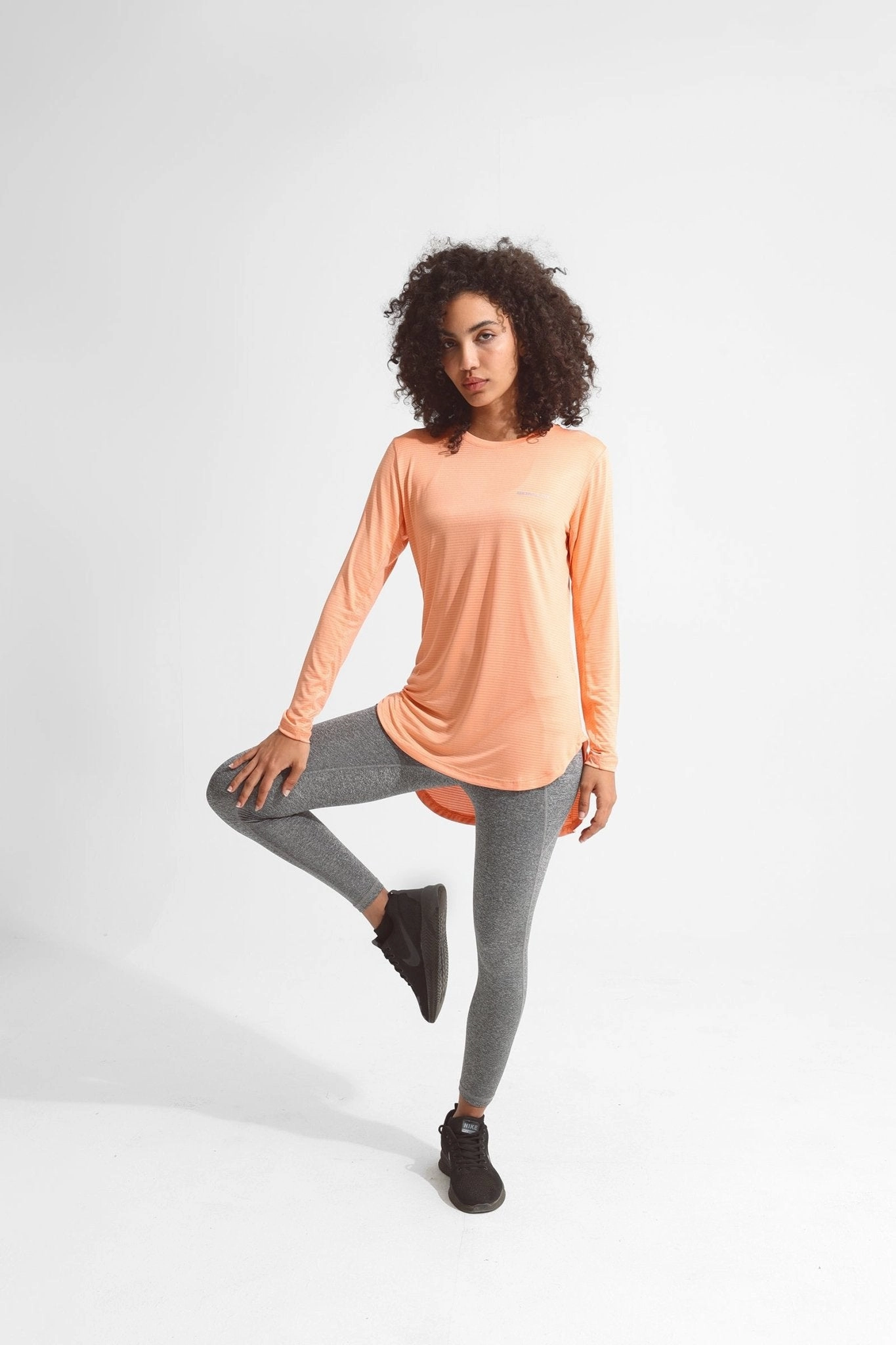 Peach Pink Basic Women Long Sleeve