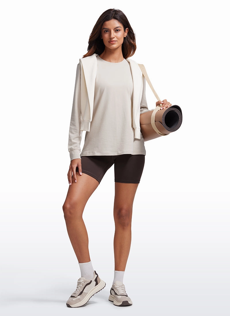 Pima Cotton Long Sleeve Loose Shirts Crew Neck