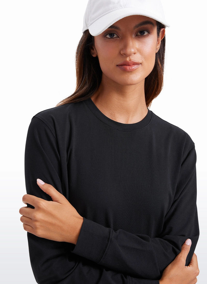 Pima Cotton Long Sleeve Loose Shirts Crew Neck