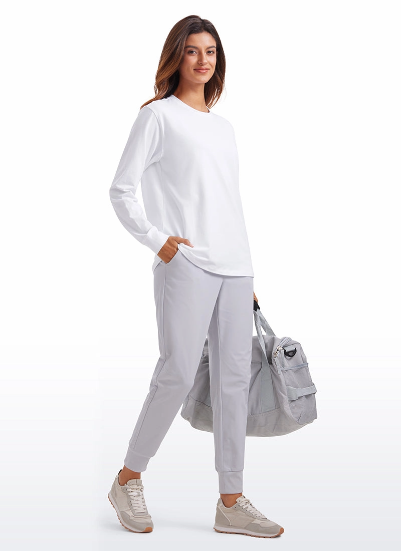 Pima Cotton Long Sleeve Loose Shirts Crew Neck
