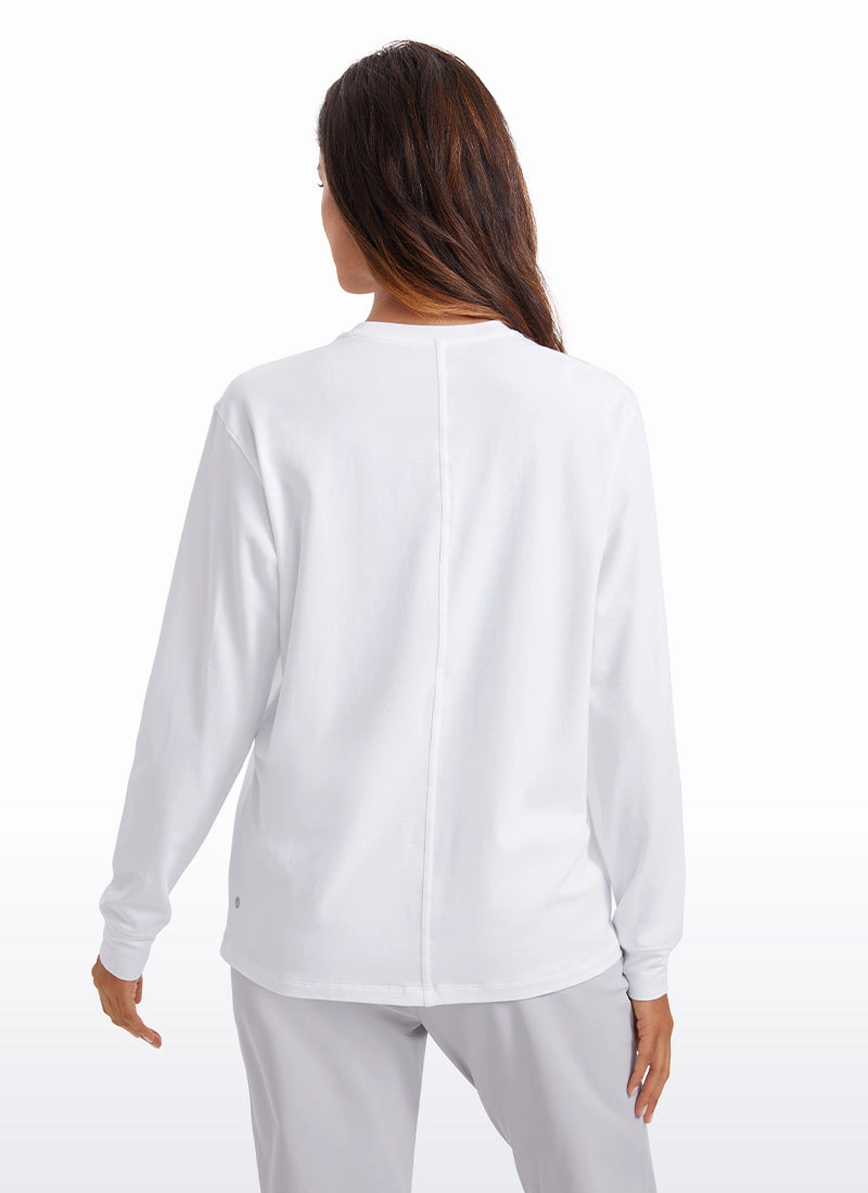 Pima Cotton Long Sleeve Loose Shirts Crew Neck
