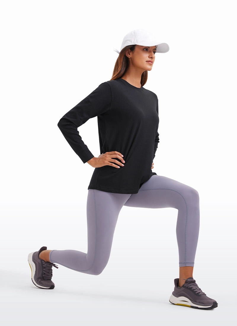 Pima Cotton Long Sleeve Loose Shirts Crew Neck