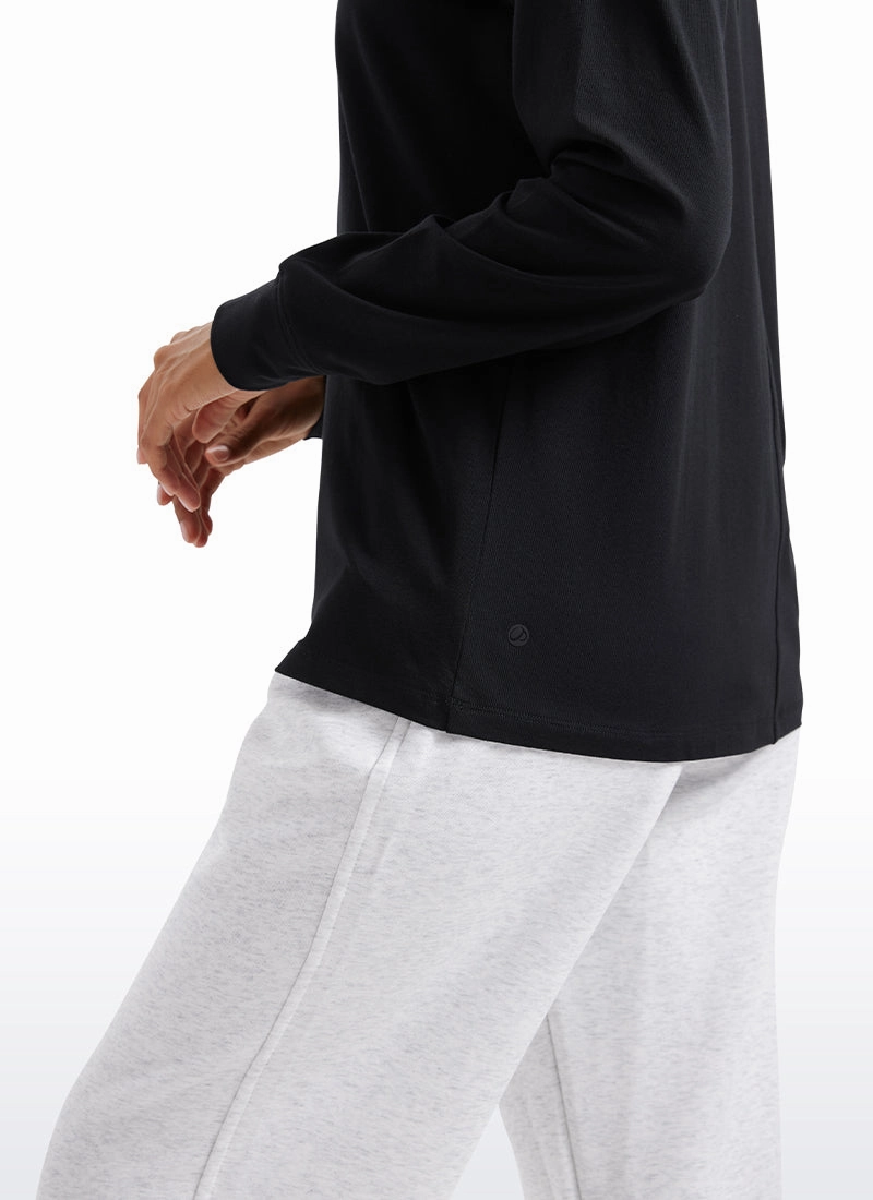 Pima Cotton Long Sleeve Loose Shirts Crew Neck