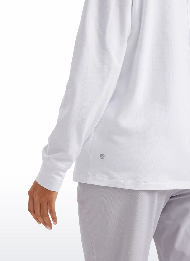 Pima Cotton Long Sleeve Loose Shirts Crew Neck