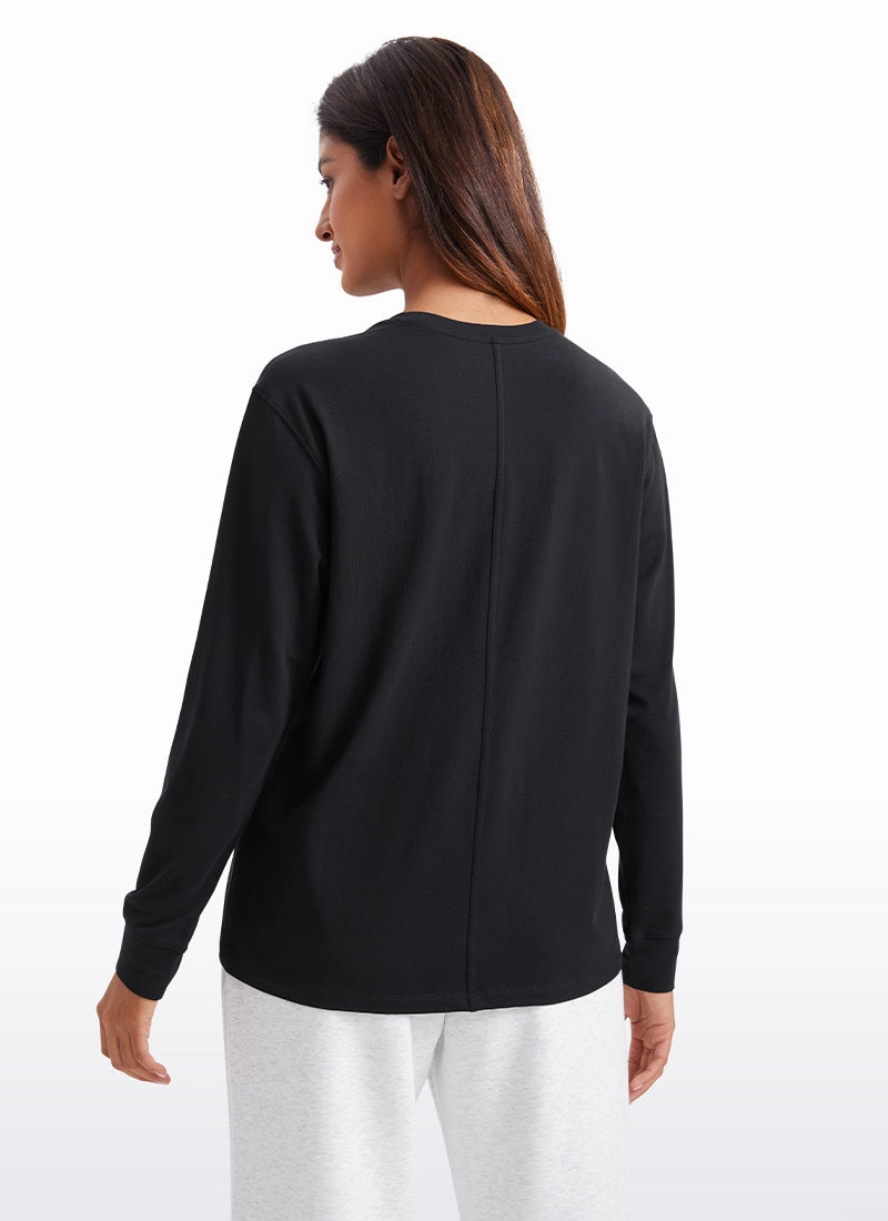 Pima Cotton Long Sleeve Loose Shirts Crew Neck