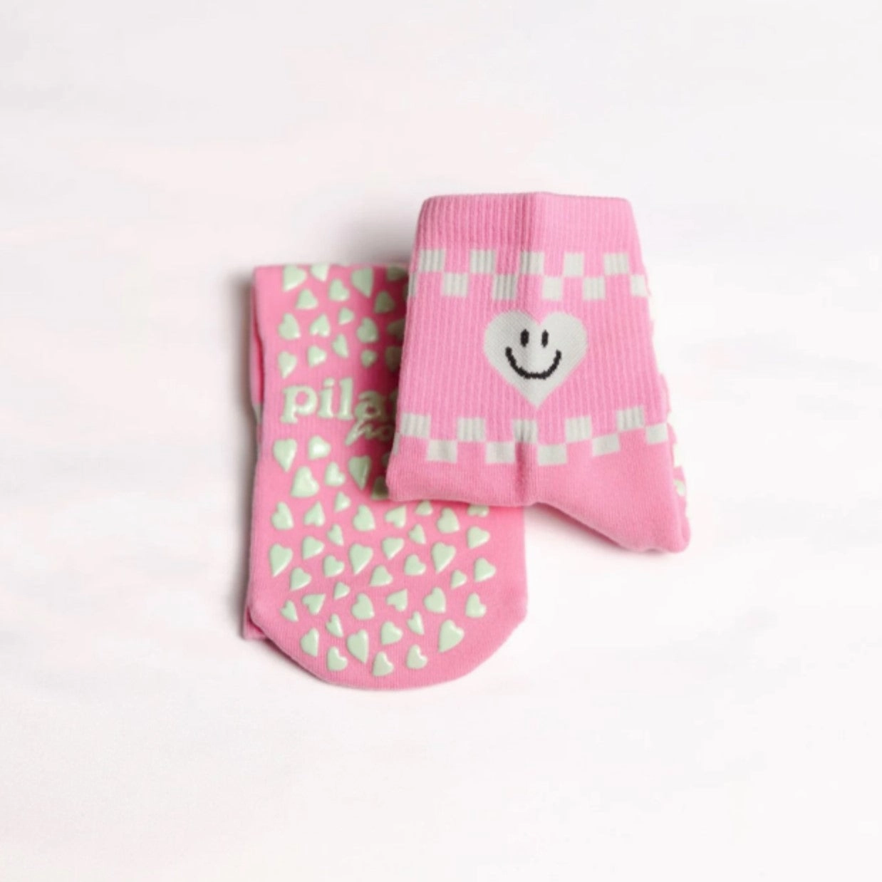 Pink Smiley - Crew Grip Sock (Barre / Pilates)
