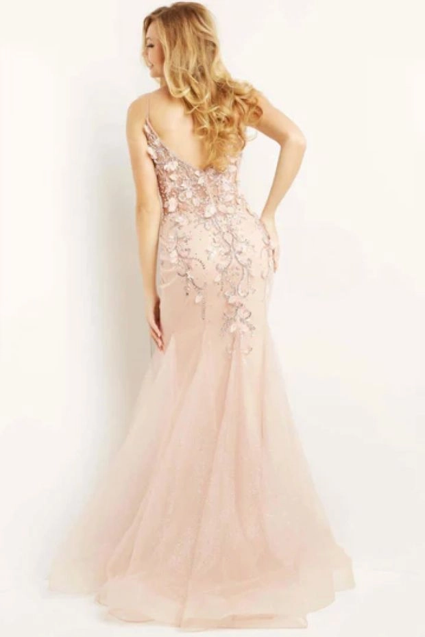 Plunging Neck Mermaid Prom Dress In Blush
