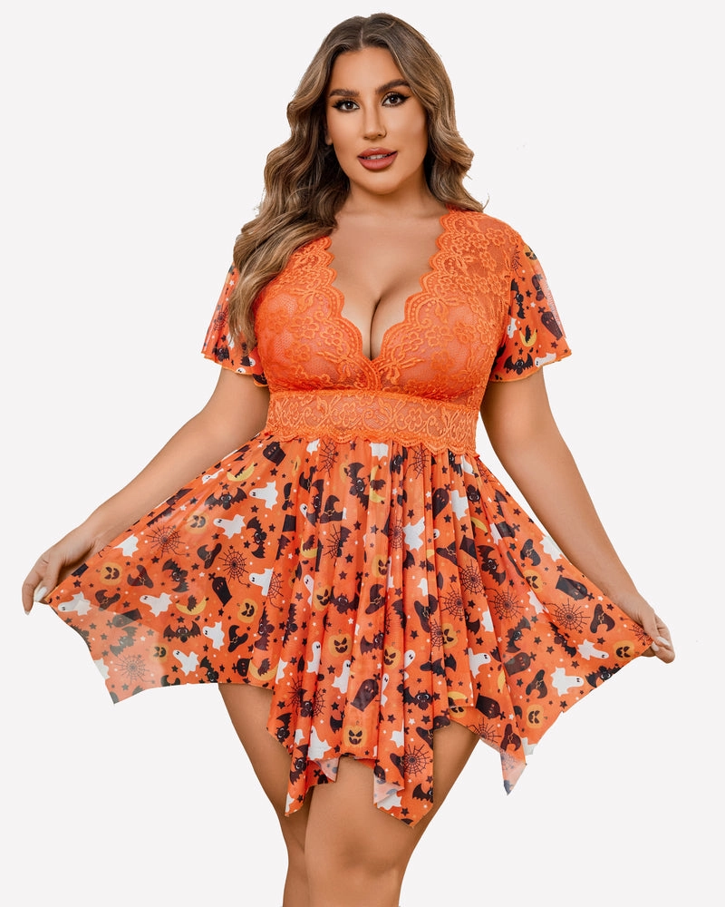 Plus Size Babydoll Floral Lace Lingeries