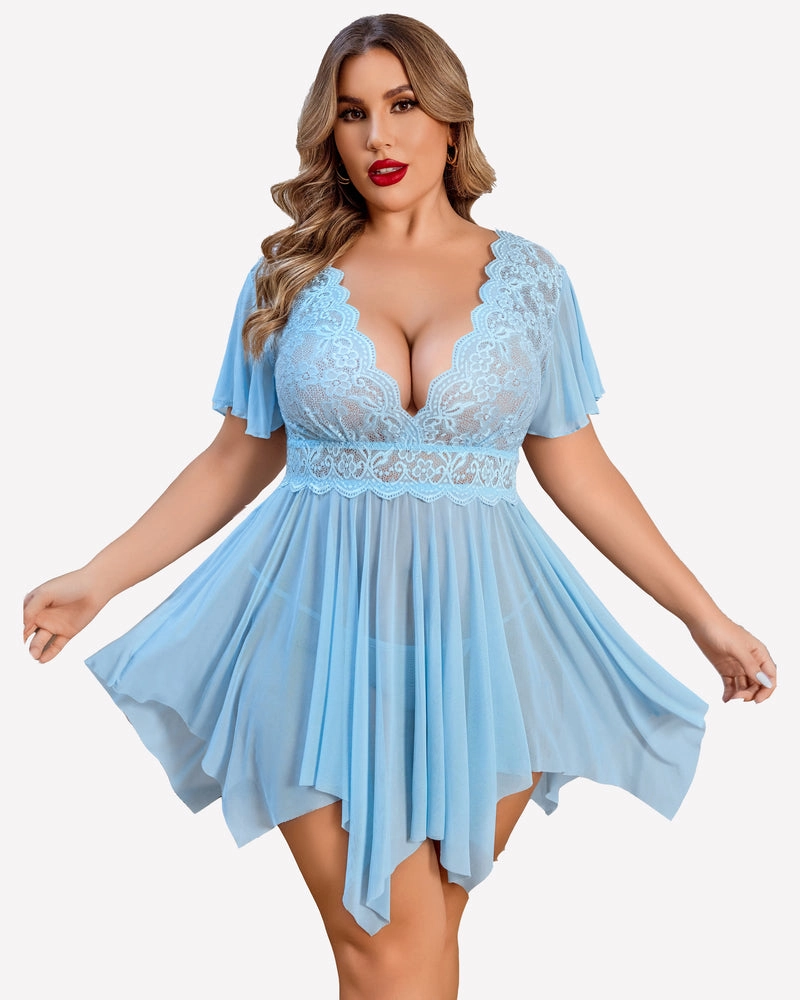Plus Size Babydoll Floral Lace Lingeries