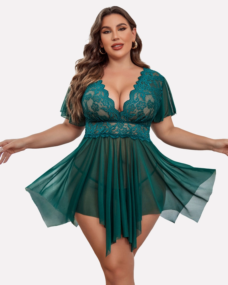 Plus Size Babydoll Floral Lace Lingeries