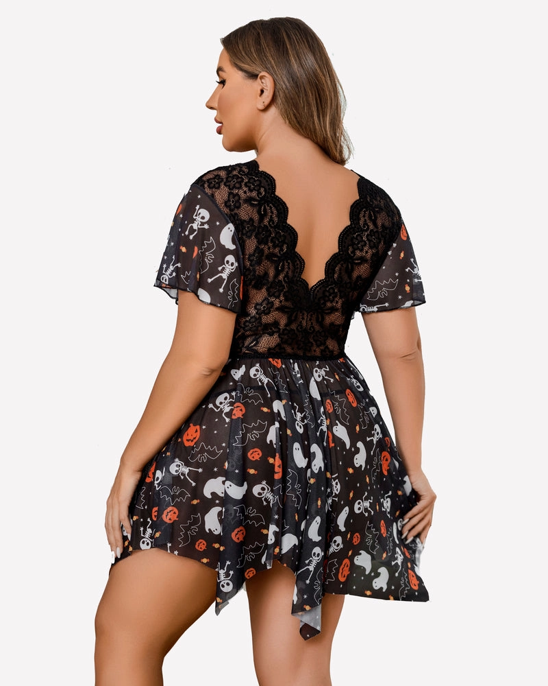 Plus Size Babydoll Floral Lace Lingeries