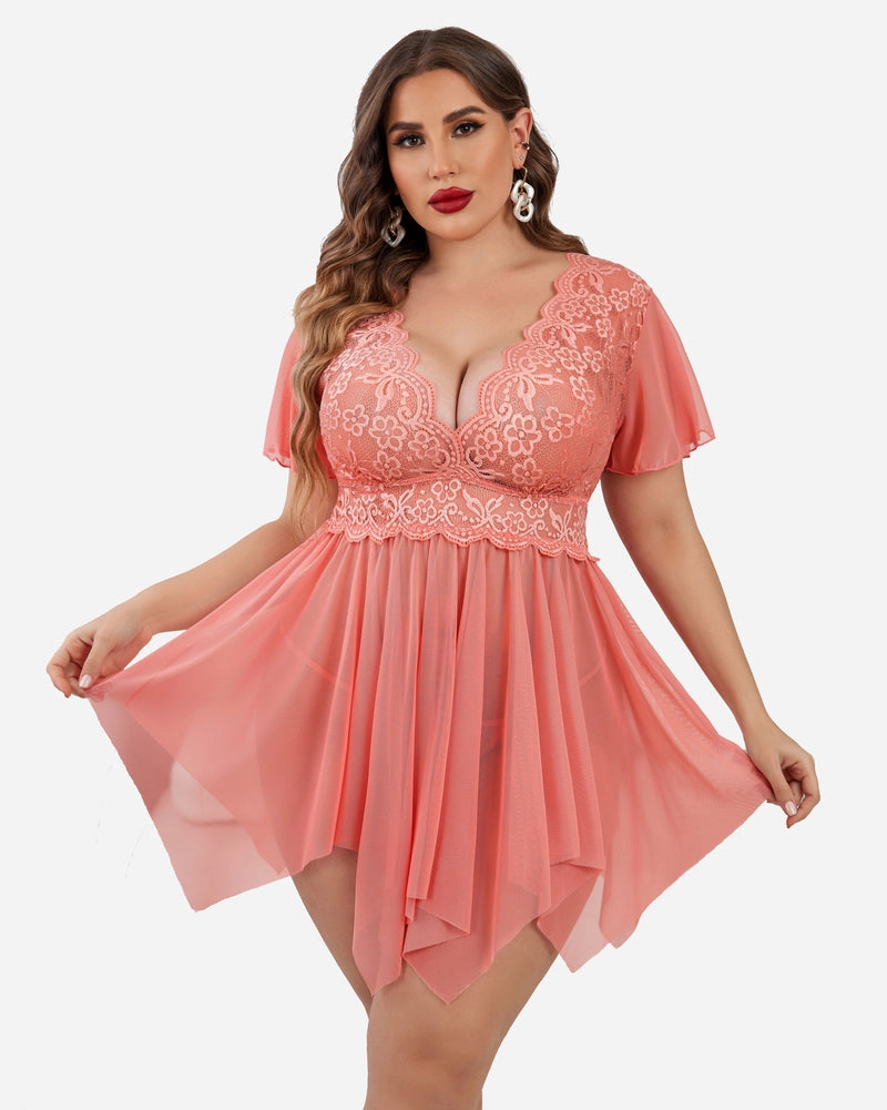 Plus Size Babydoll Floral Lace Lingeries