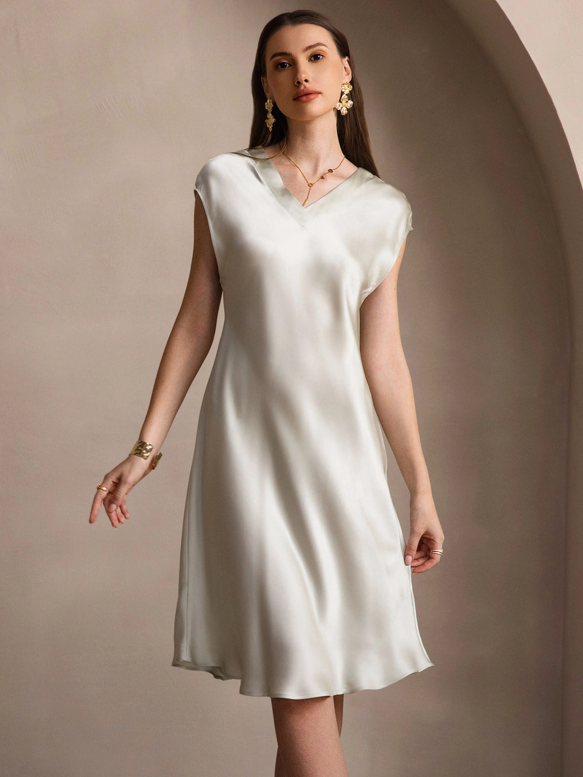 Pure Silk Elegant Cap Sleeve Nightgown