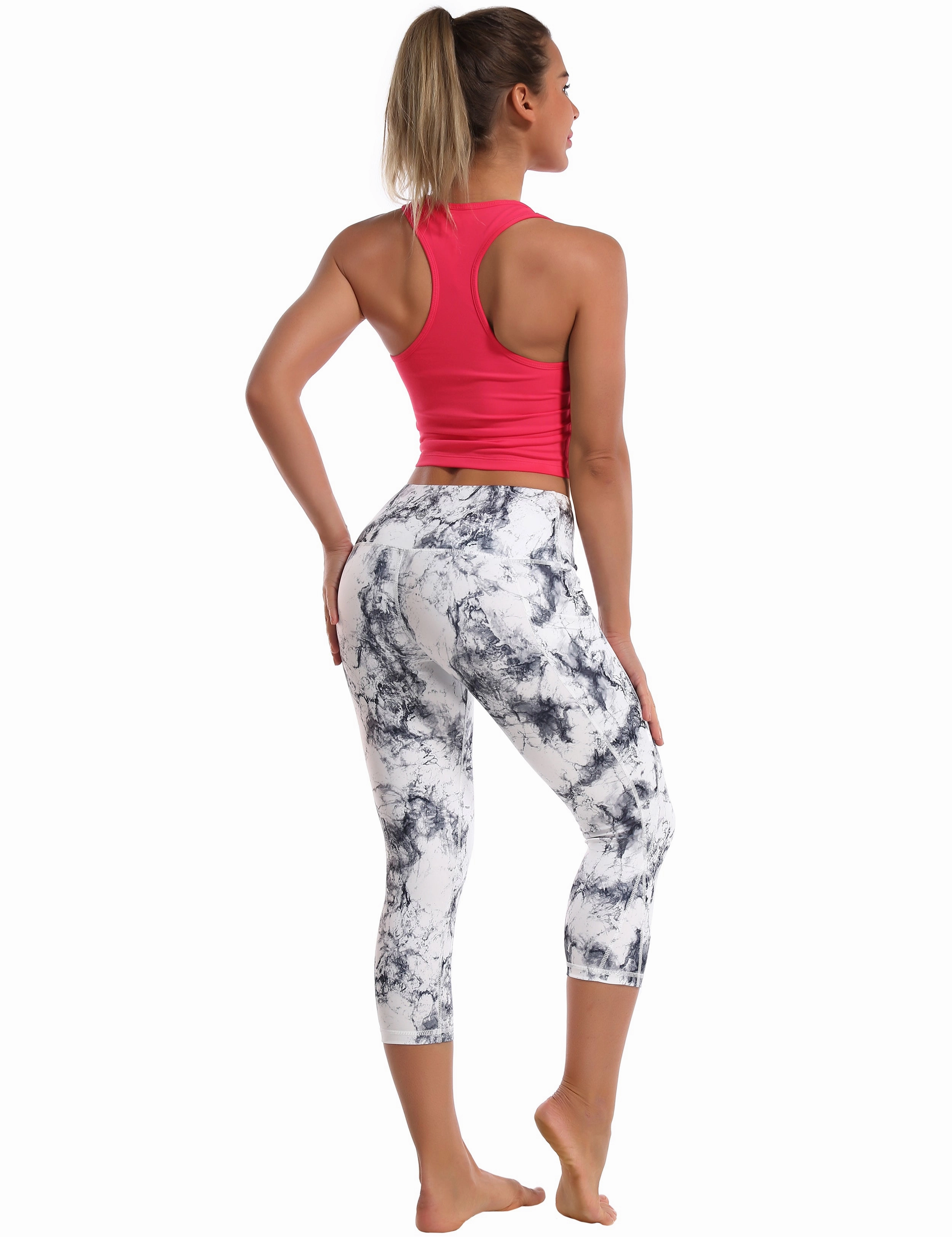 Racerback Athletic Crop Tank Tops red_Plus Size