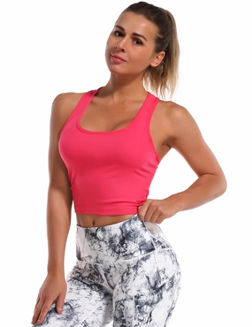 Racerback Athletic Crop Tank Tops red_Plus Size