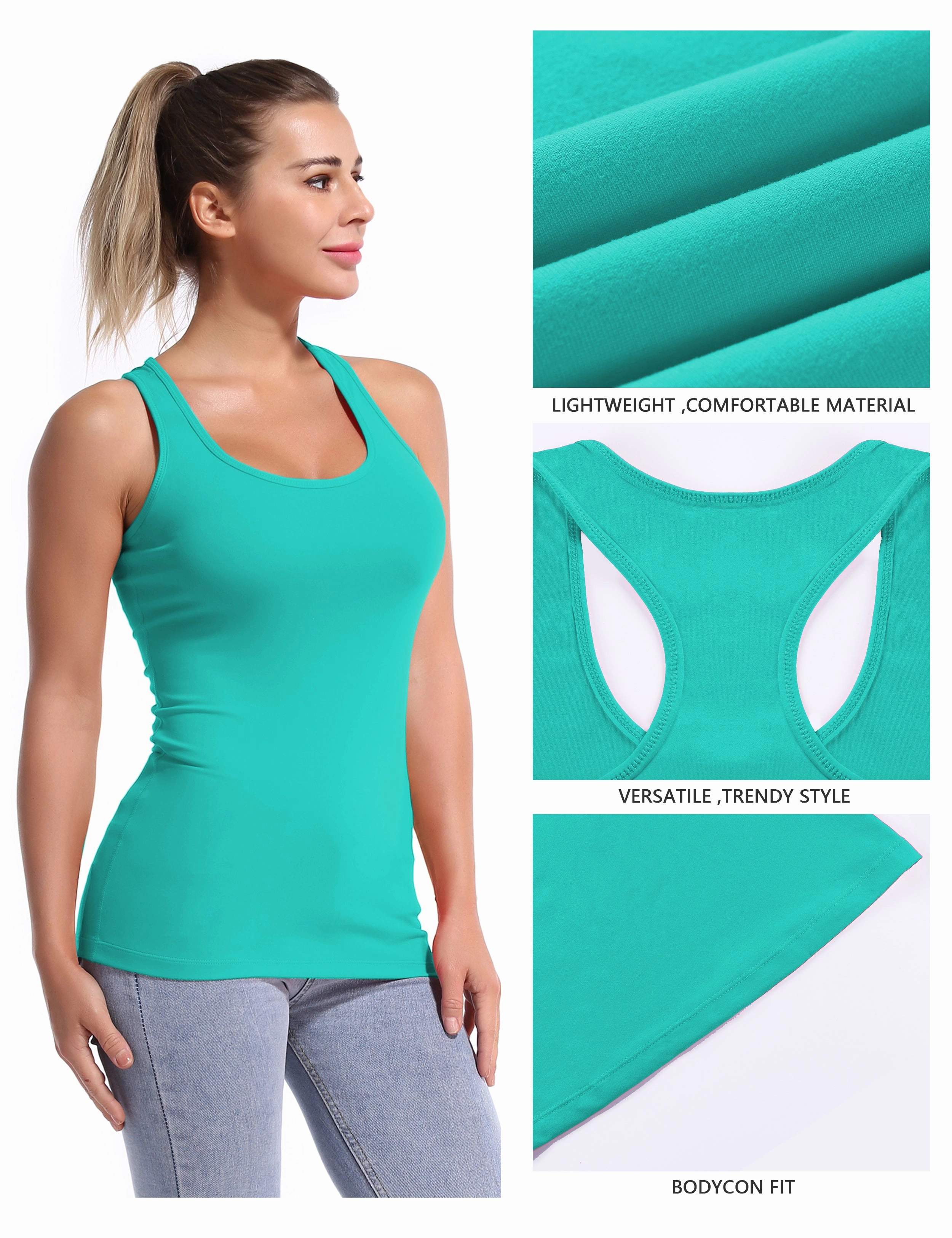 Racerback Athletic Tank Tops cyan_Plus Size