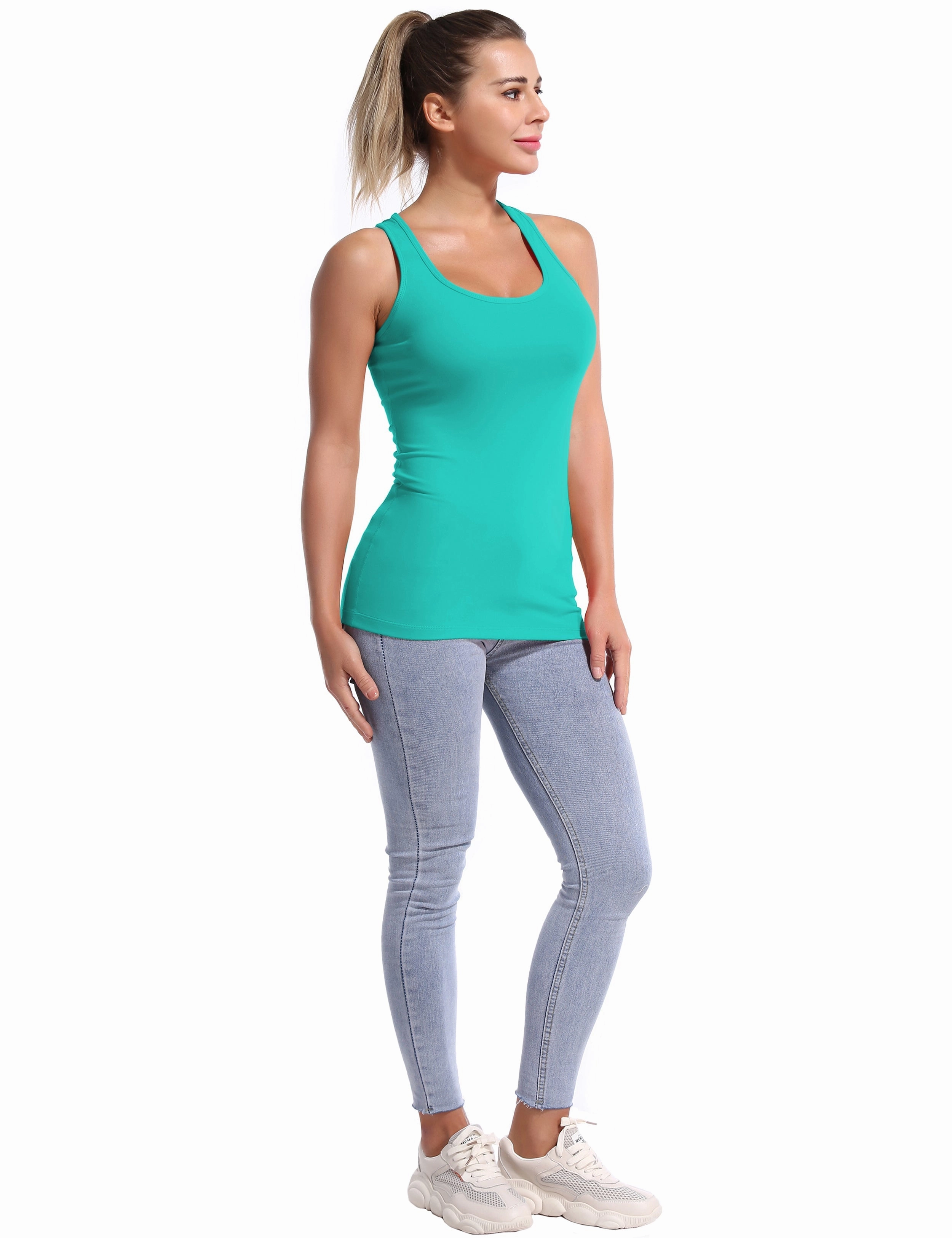 Racerback Athletic Tank Tops cyan_Plus Size