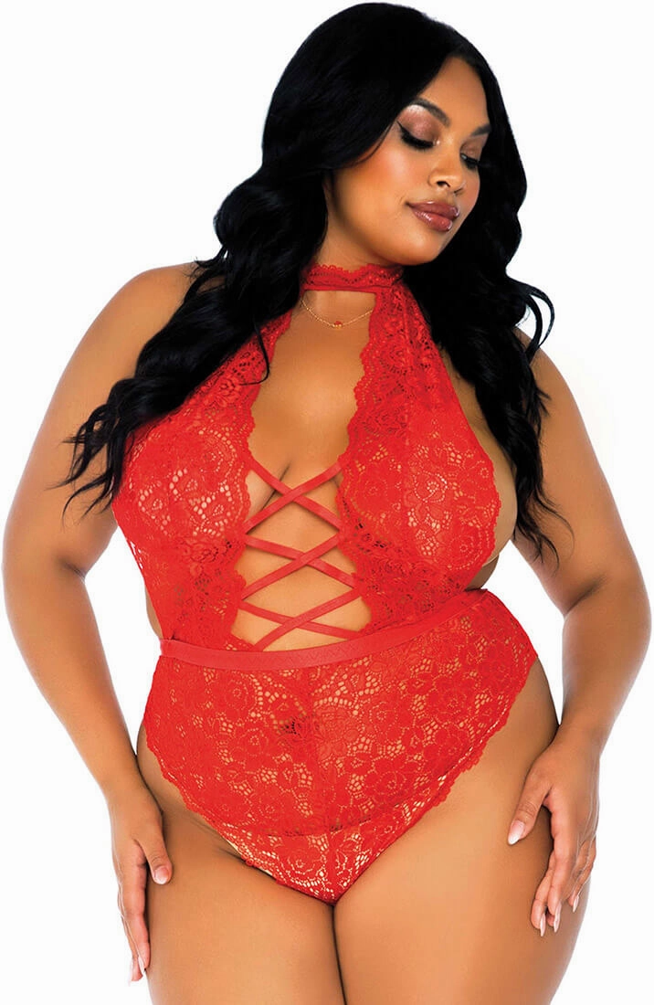 Red crotchless plus size bodysuit - Seduce Me In Red