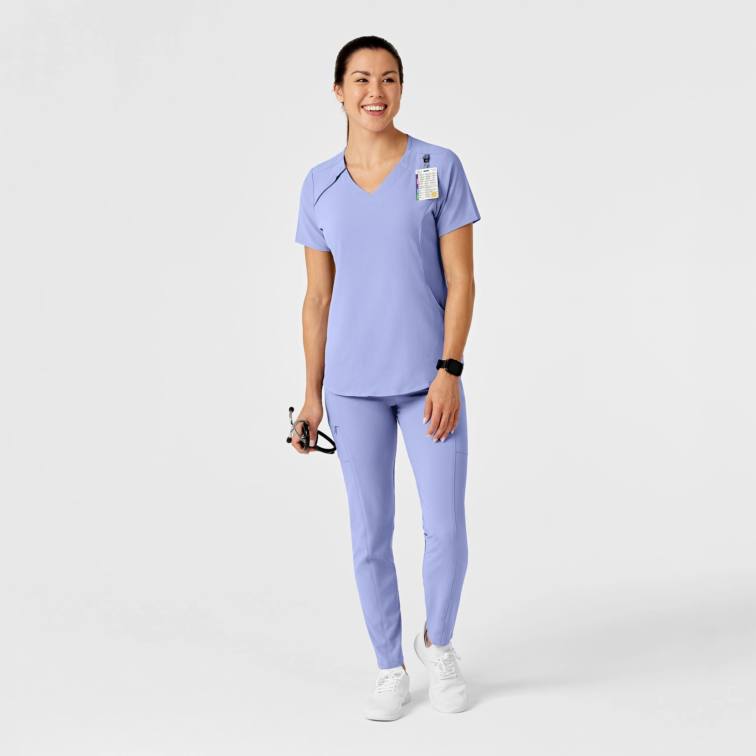 RENEW Women's Zip Accent Scrub Top - Ceil Blue