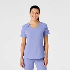RENEW Women's Zip Accent Scrub Top - Ceil Blue