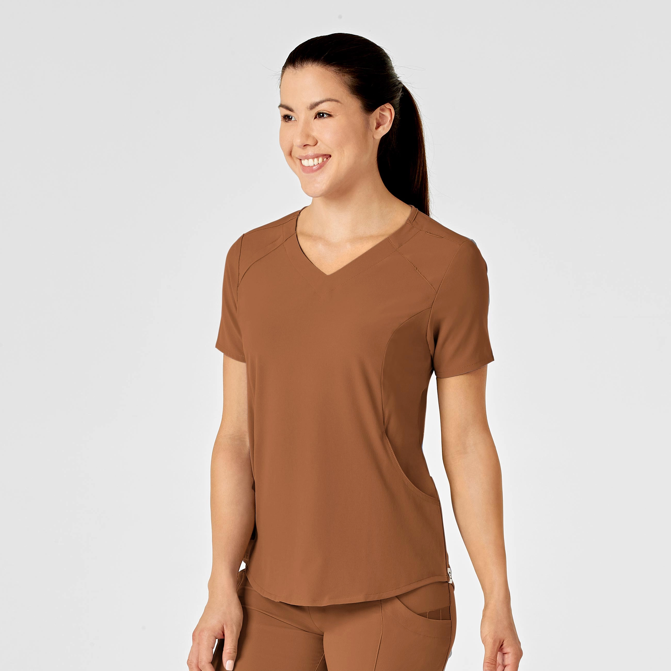 RENEW Women's Zip Accent Scrub Top - Chai
