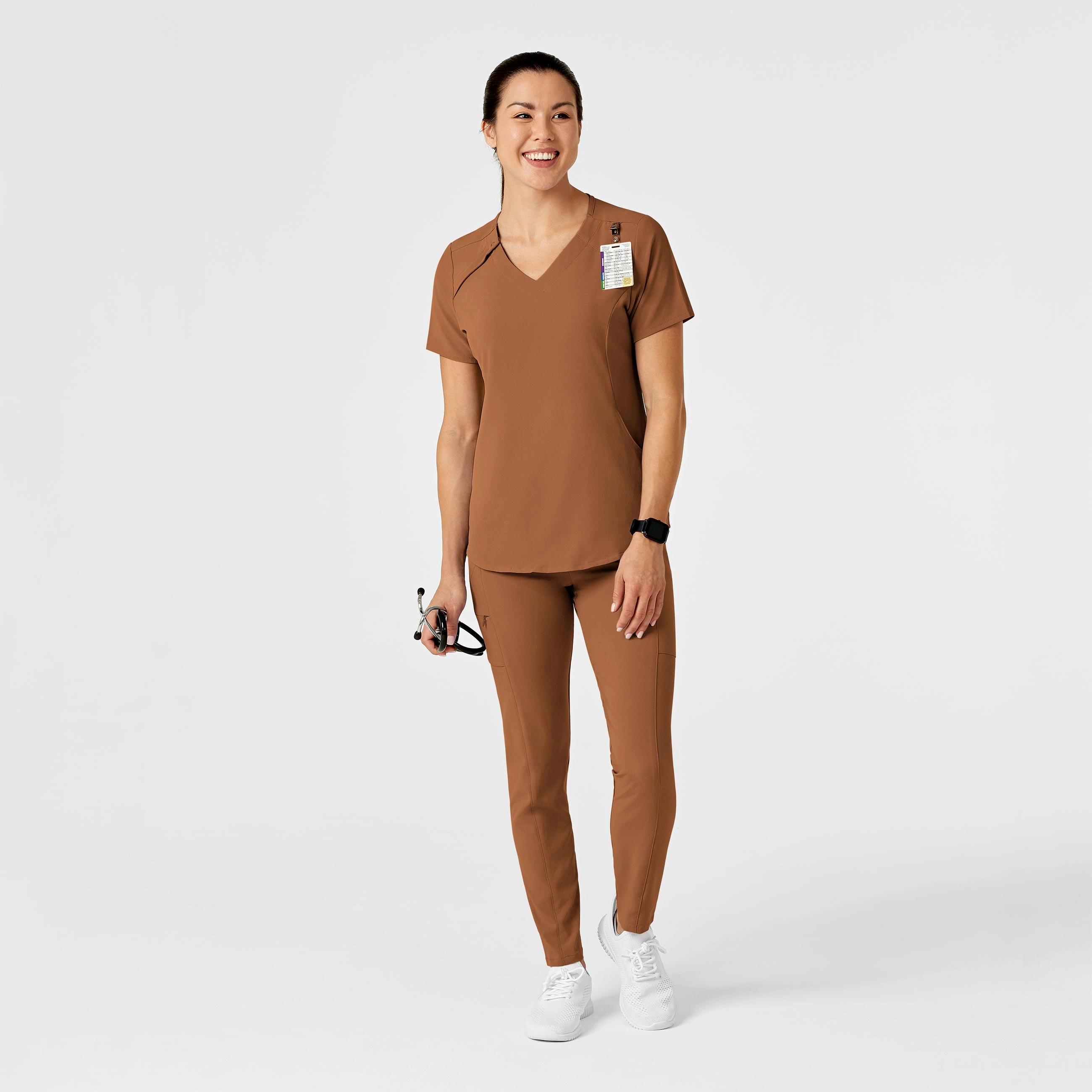 RENEW Women's Zip Accent Scrub Top - Chai