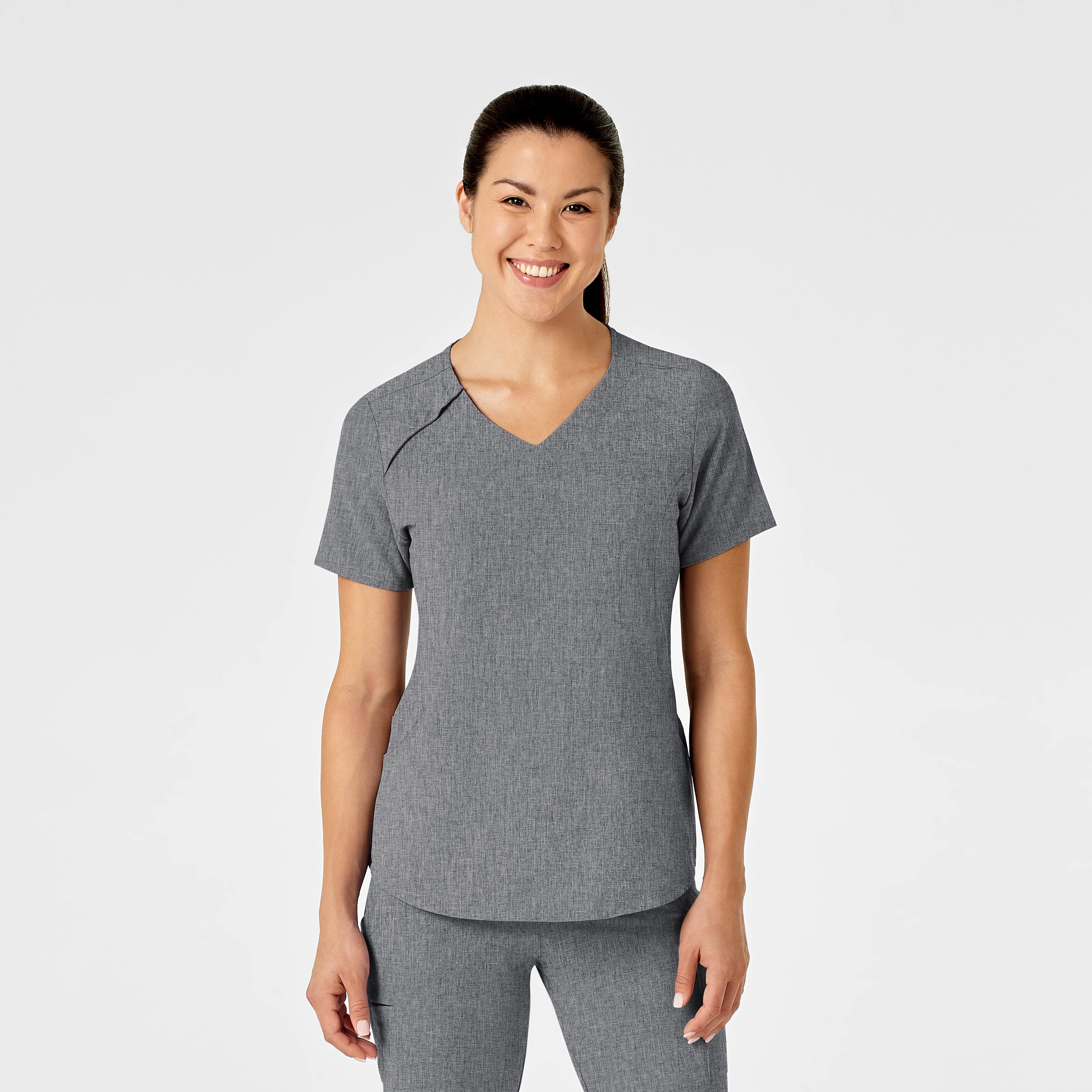 RENEW Women's Zip Accent Scrub Top - Grey Heather