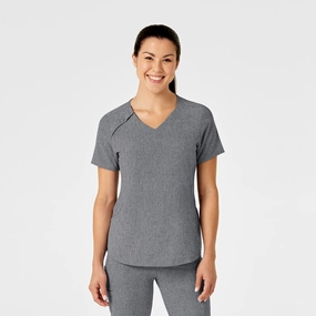 RENEW Women's Zip Accent Scrub Top - Grey Heather