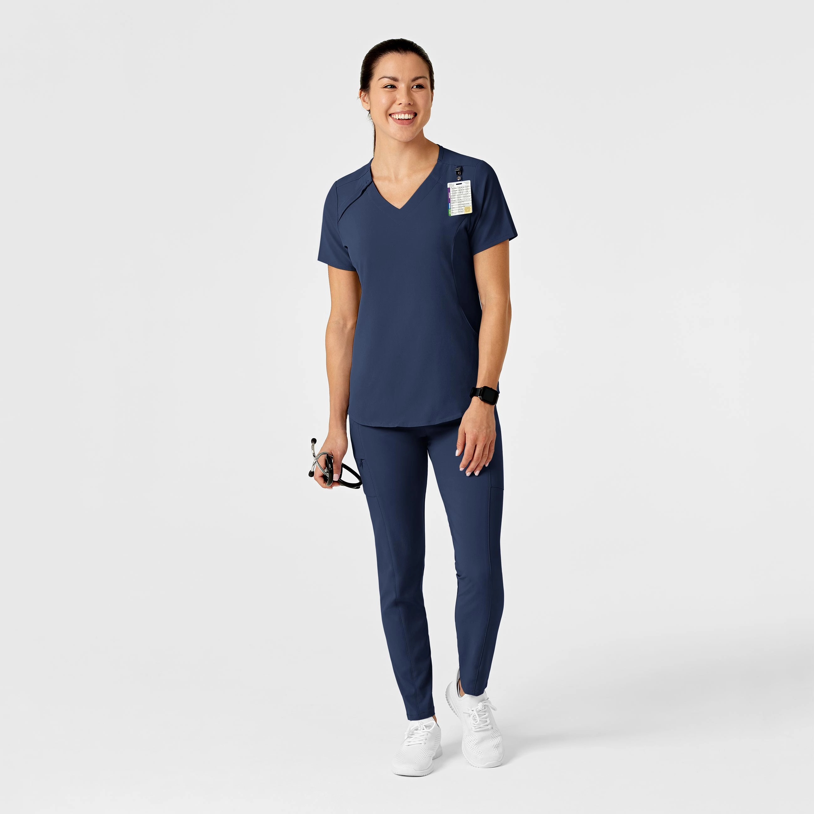 RENEW Women's Zip Accent Scrub Top - Navy