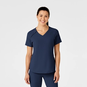 RENEW Women's Zip Accent Scrub Top - Navy