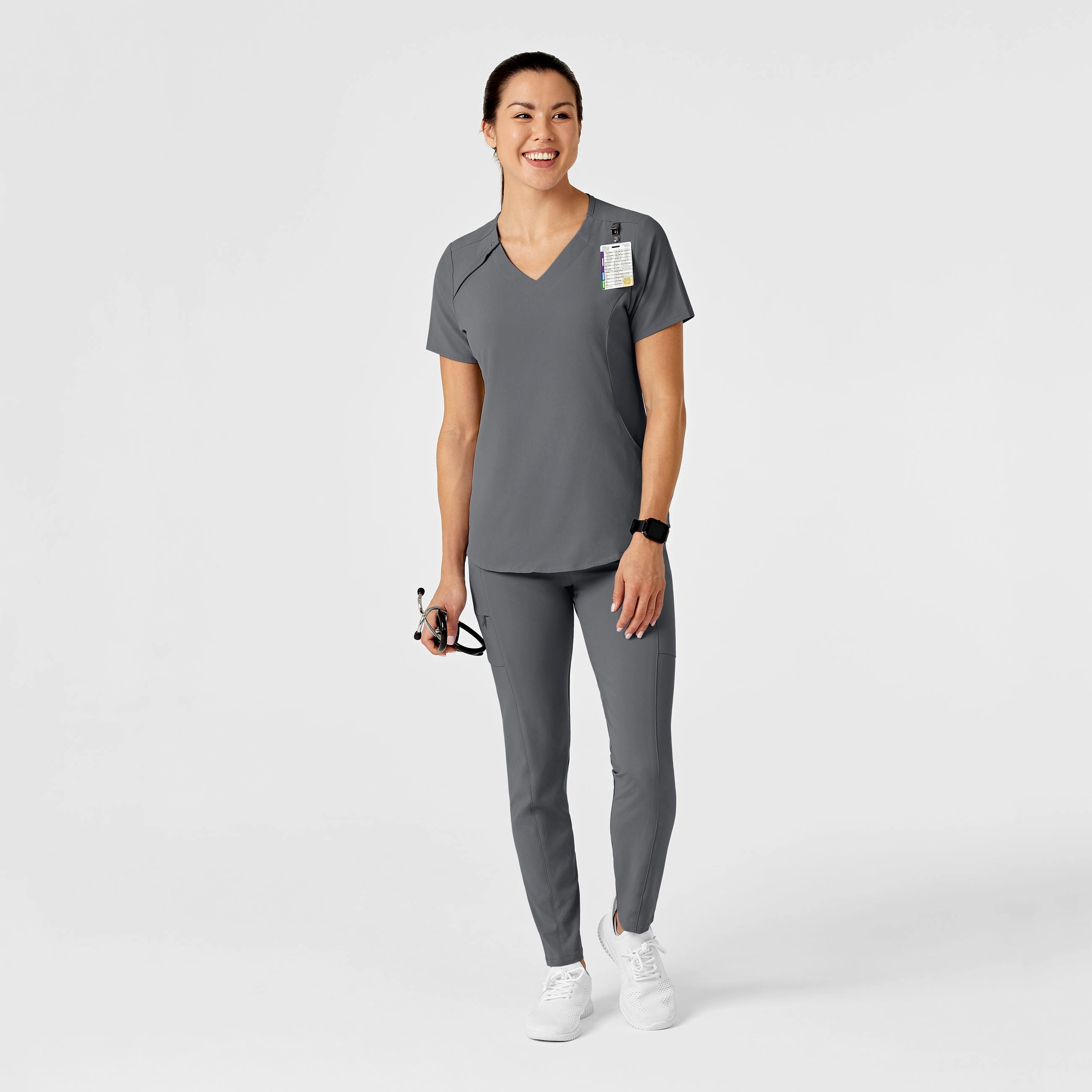 RENEW Women's Zip Accent Scrub Top - Pewter