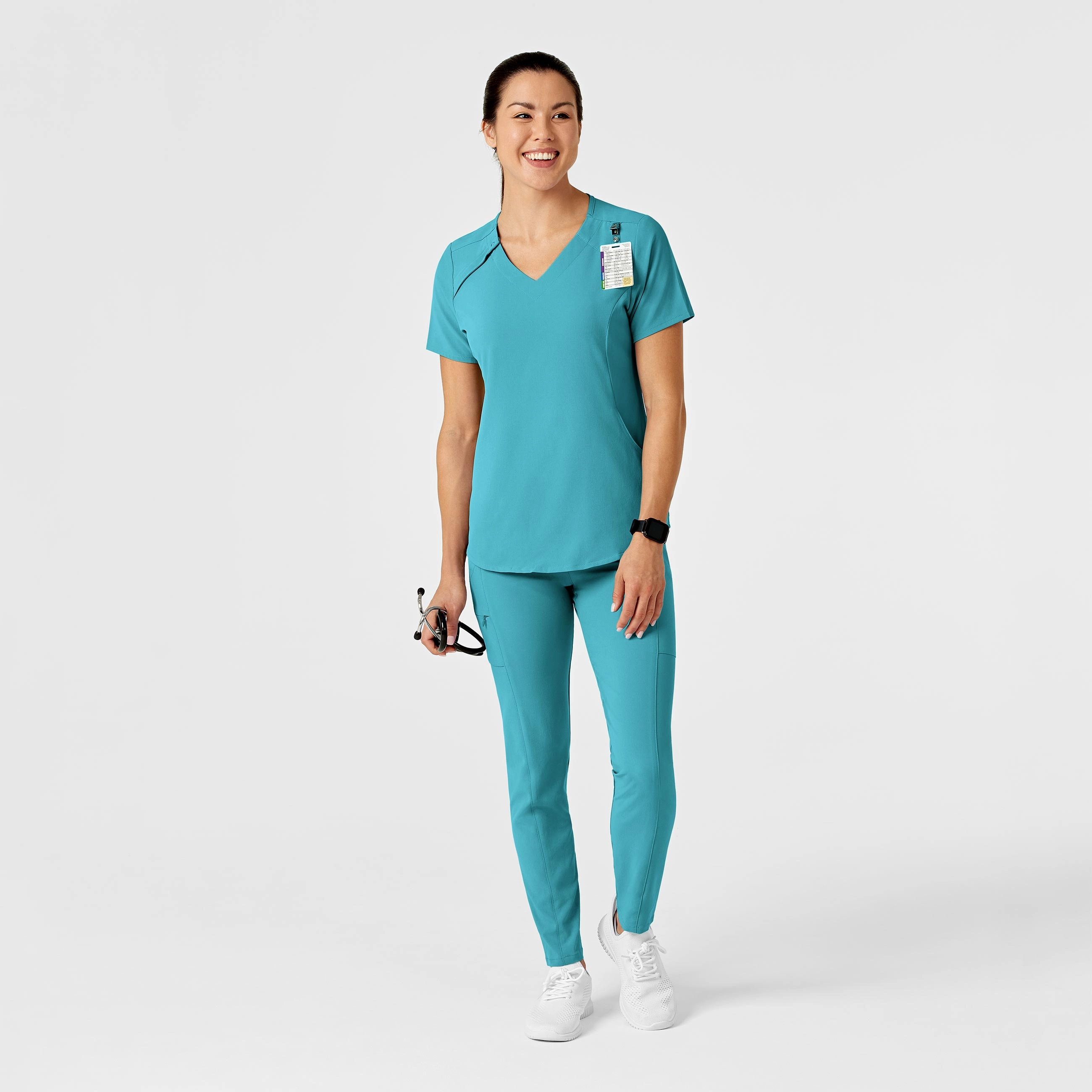 RENEW Women's Zip Accent Scrub Top - Teal Blue