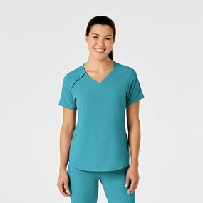 RENEW Women's Zip Accent Scrub Top - Teal Blue