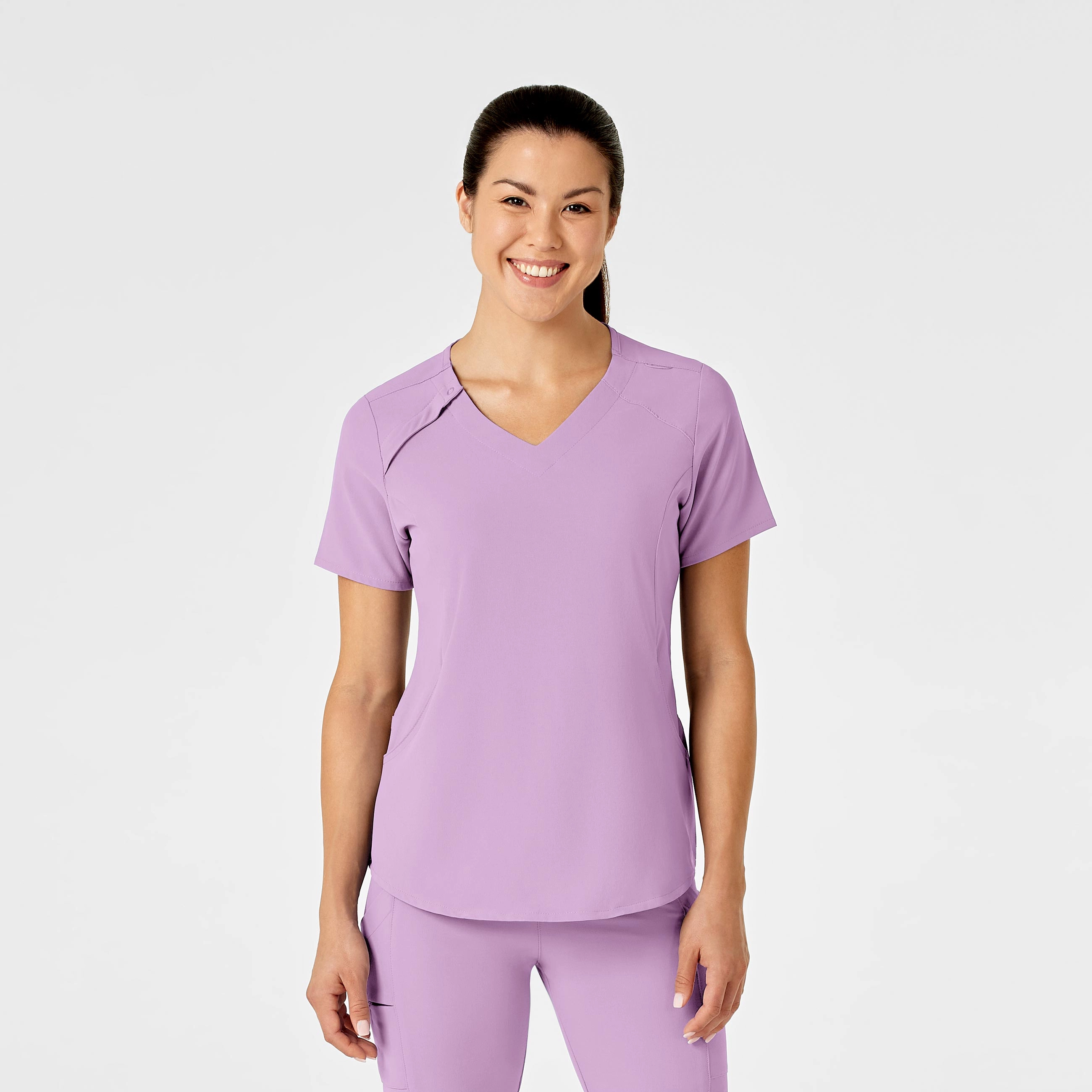 RENEW Women's Zip Accent Scrub Top - Violet Tulle