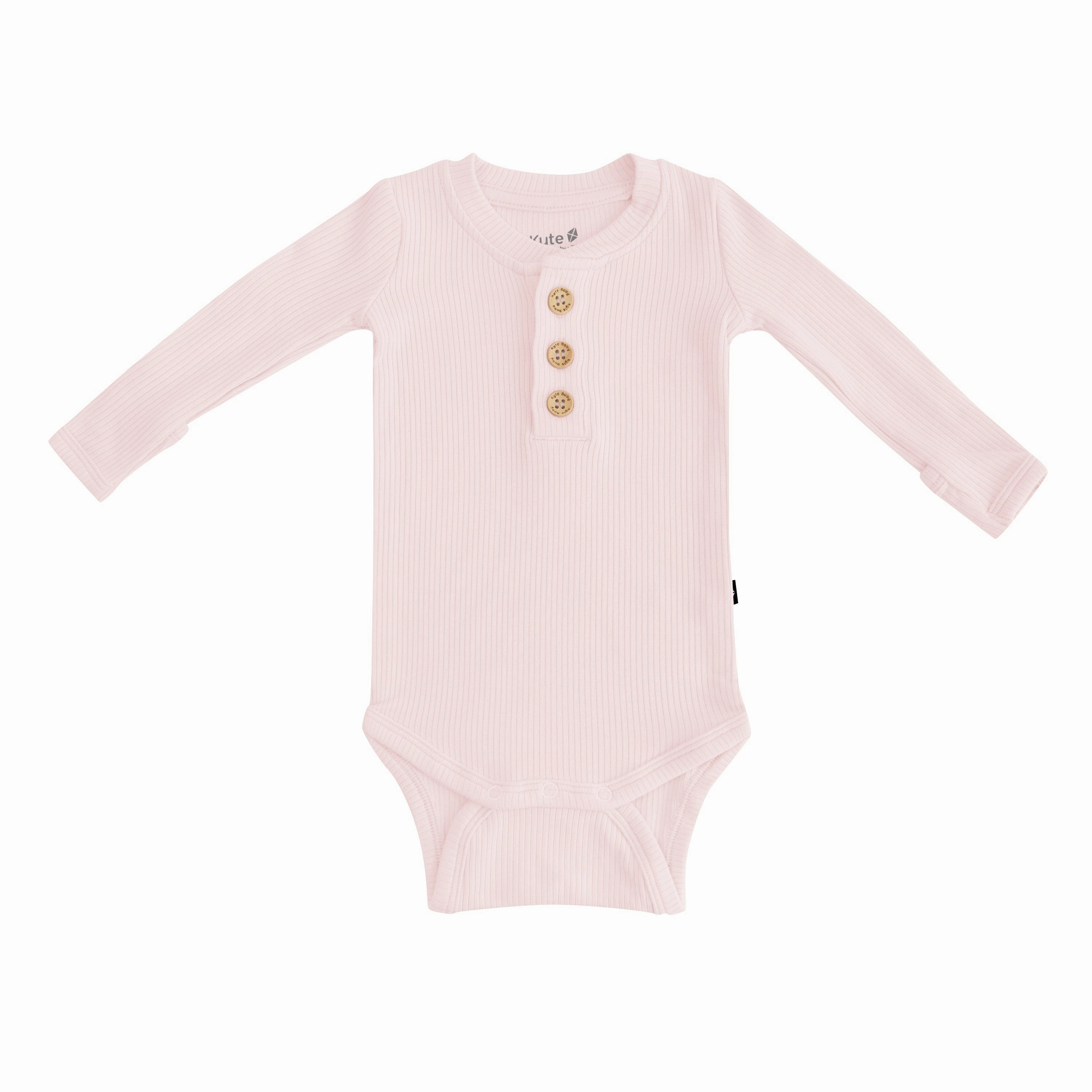 Ribbed Long Sleeve Henley Bodysuit in Blush