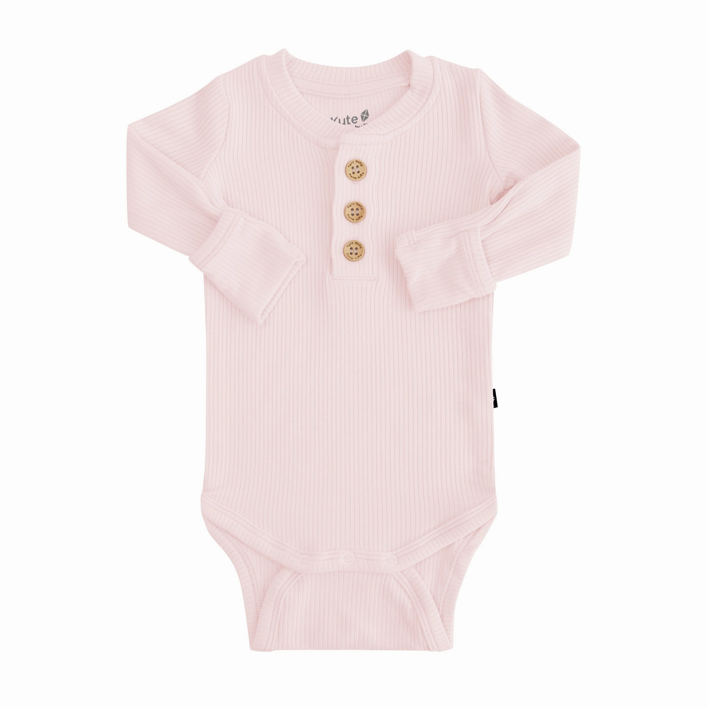 Ribbed Long Sleeve Henley Bodysuit in Blush