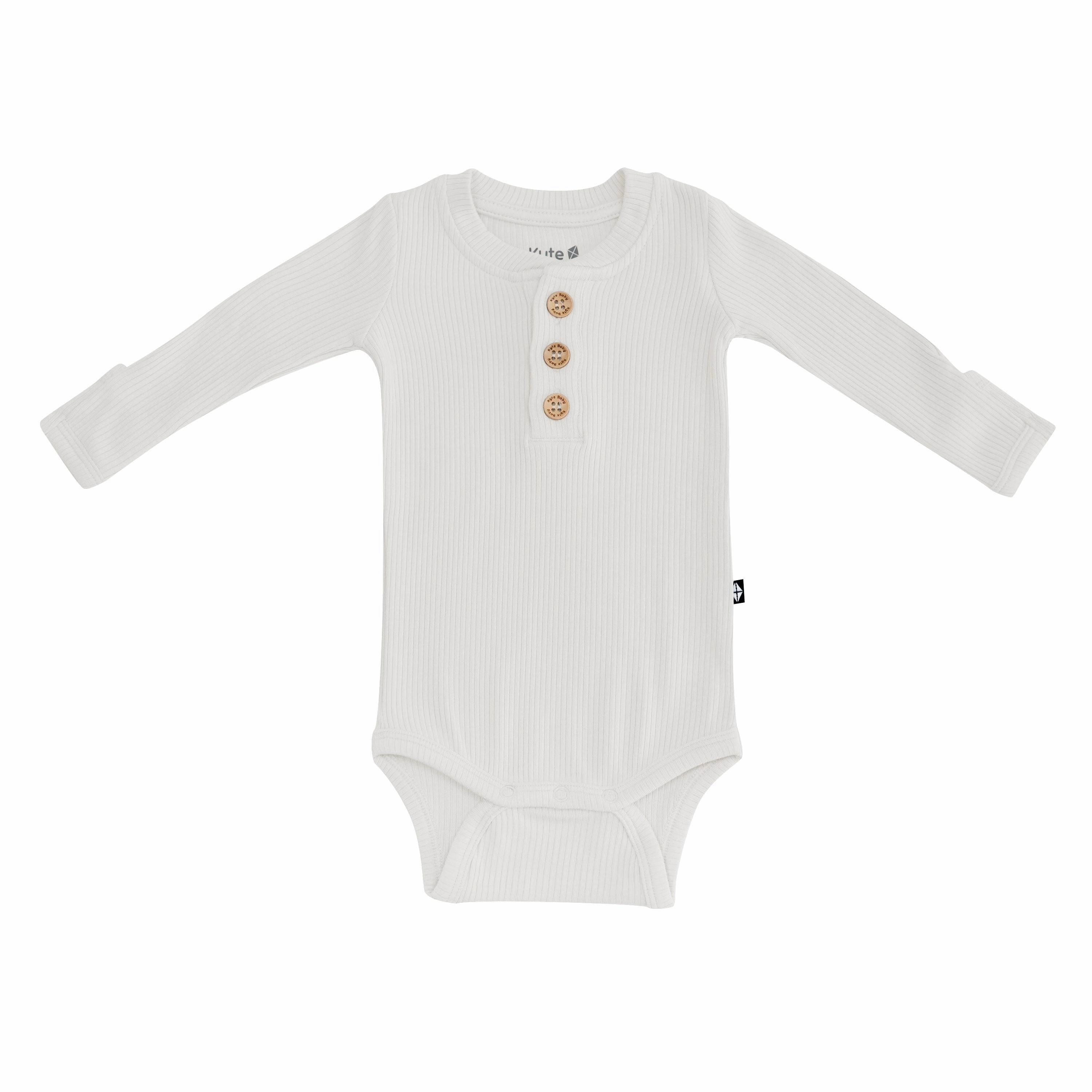 Ribbed Long Sleeve Henley Bodysuit in Oat