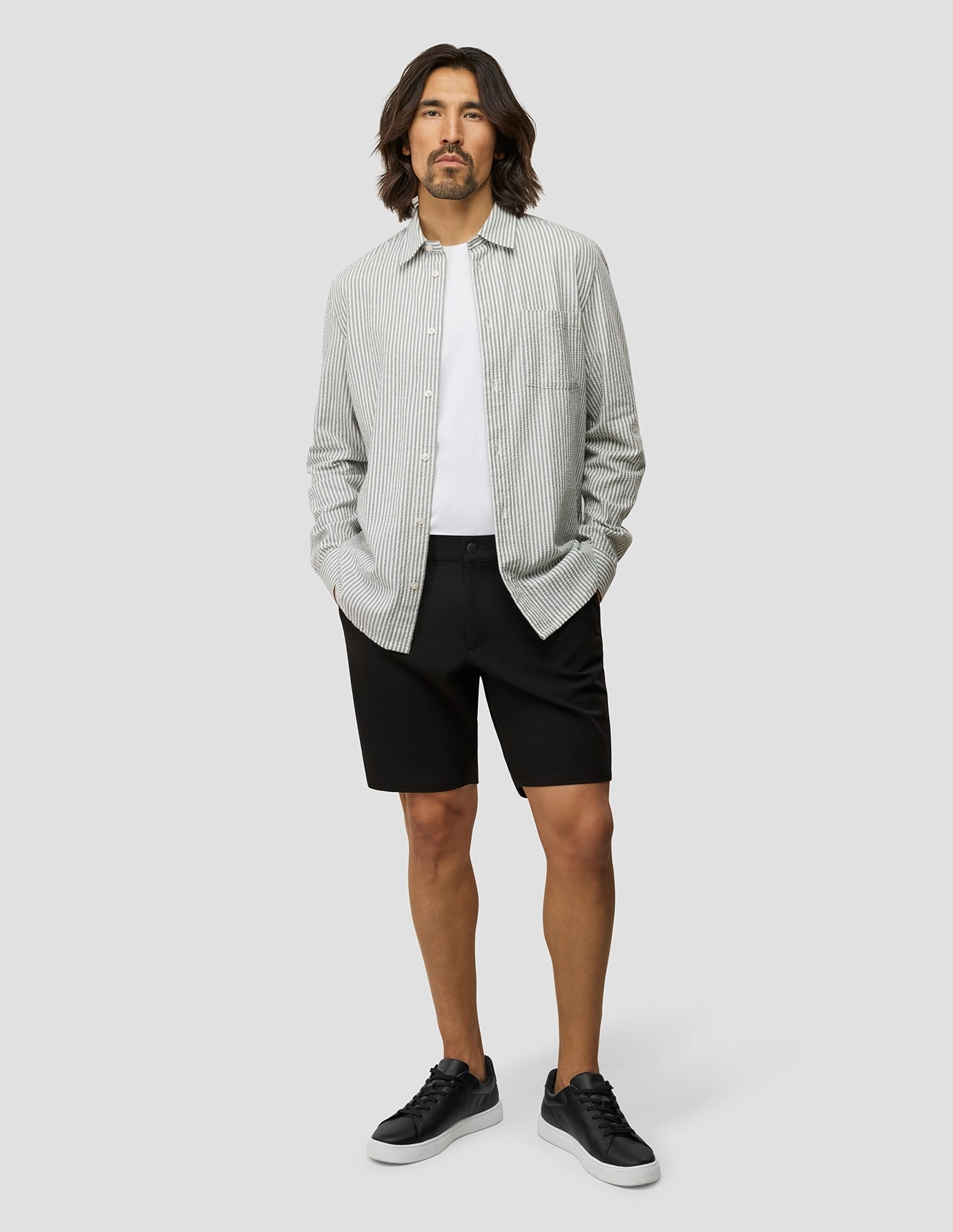 Seersucker Casual Shirt Green Stripes