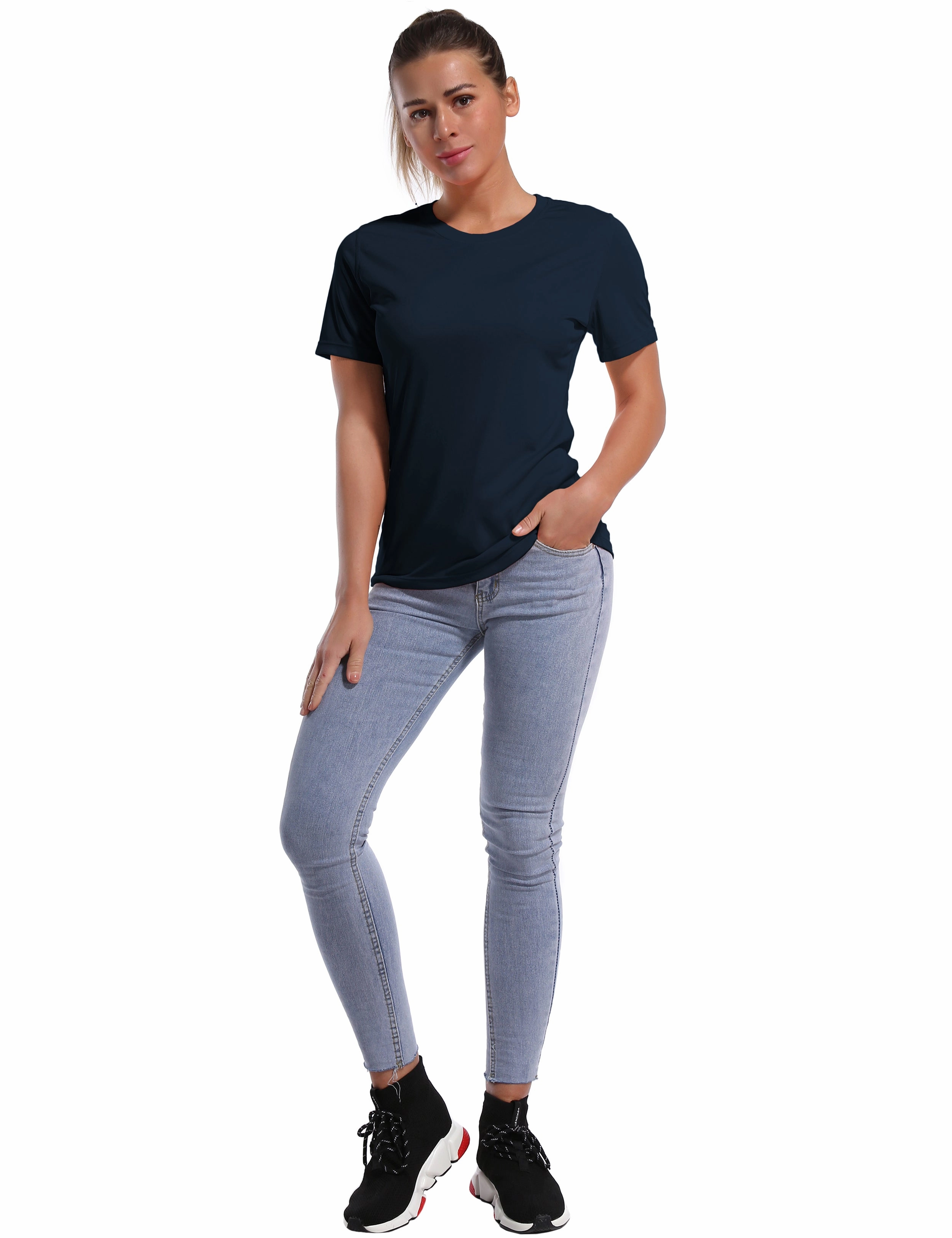 Short Sleeve Athletic Shirts darknavy_yoga