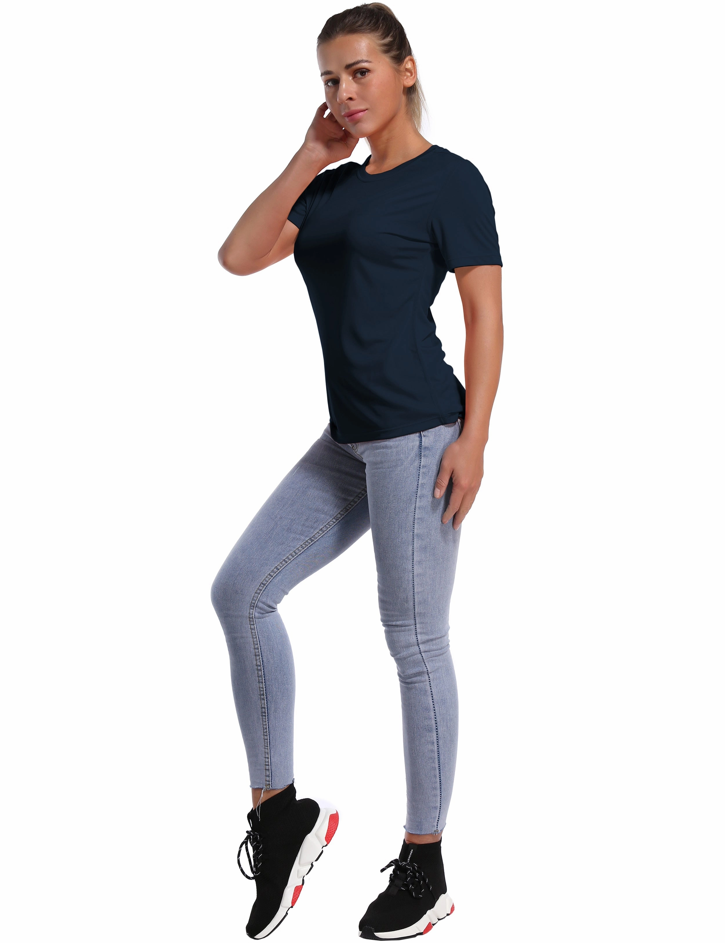 Short Sleeve Athletic Shirts darknavy_yoga
