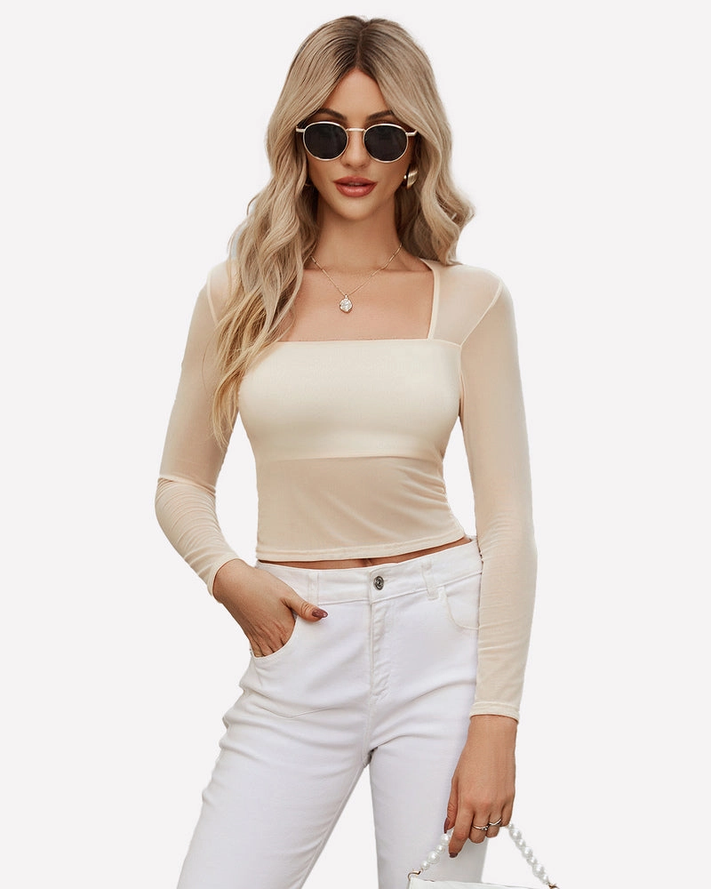 Square Neck Sheer Blouse with Lining