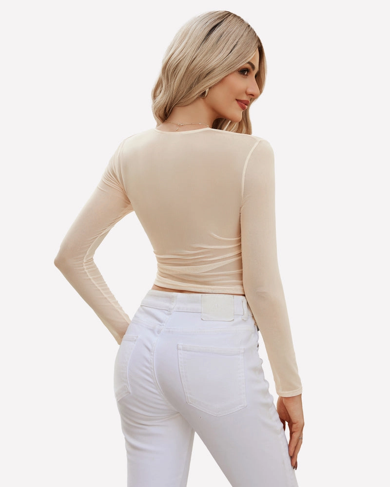 Square Neck Sheer Blouse with Lining