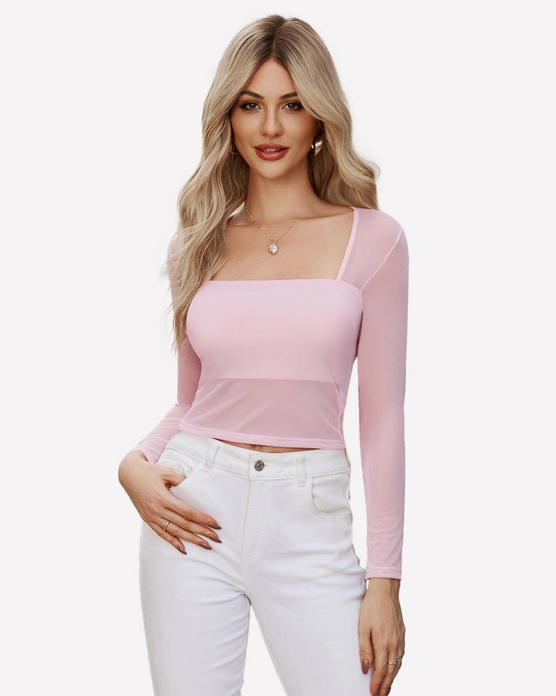 Square Neck Sheer Blouse with Lining