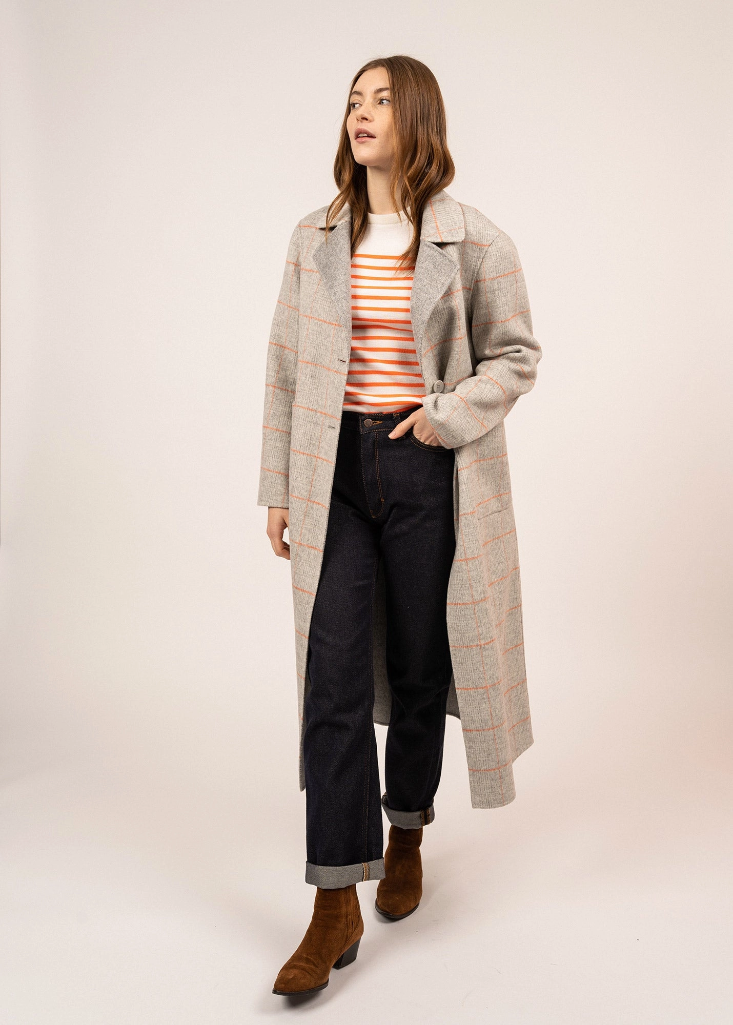 ST LOUISA - Reversible Dress Coat for Women (GREY / ORANGE)