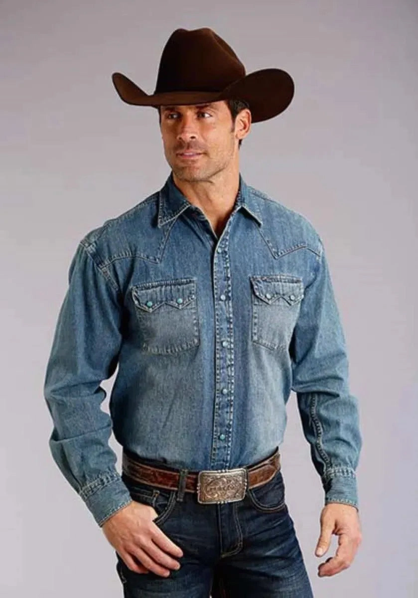 Stetson Denim Drift (Blue) - Men's Western Shirt